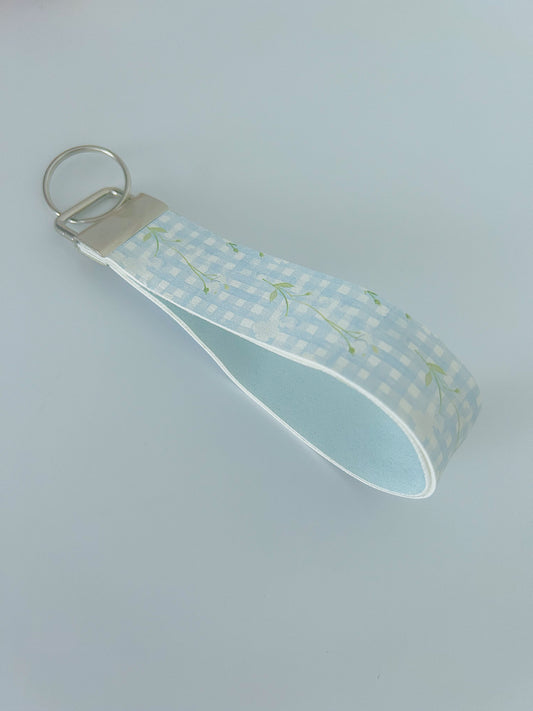 Blue Gingham Floral Wristlet